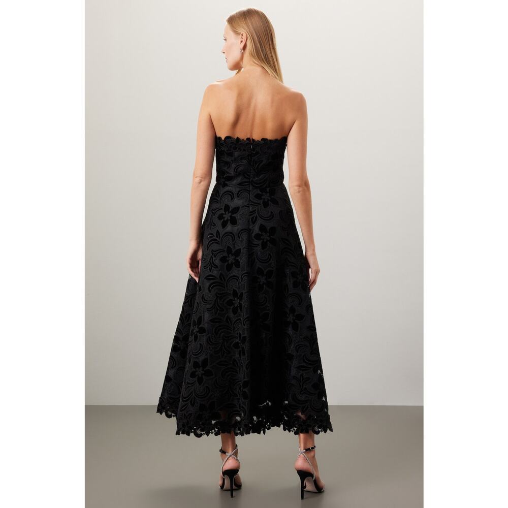 Shoshanna Anessa Black Velvet Floral Strapless Maxi Dress Size 2 - Picture 2 of 12